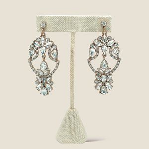 NEW Badgley Mischka Gold Crystal Drop Earrings Art Deco Bridal Chandelier